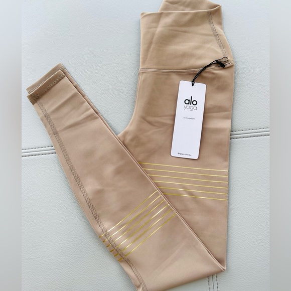 NWT! ALO YOGA High-Waist Vapor Legging Nude w/ Gold Highlights (Spark Gravel) XS - Picture 13 of 16
